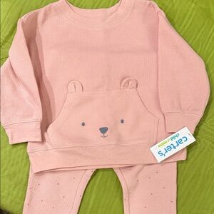 Carter's Pink Waffle-Knit Bear Pocket Set 18 months